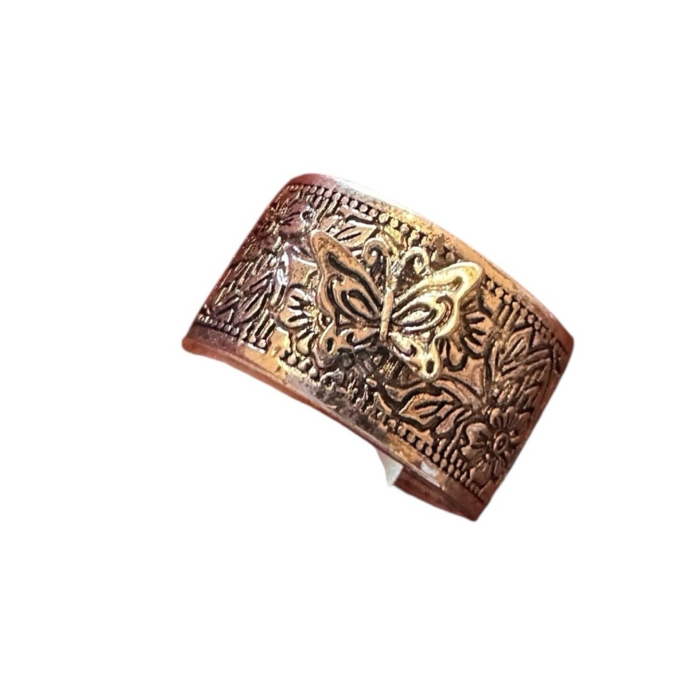 Boho Silver Embossed Design Butterfly Cuff Ring
